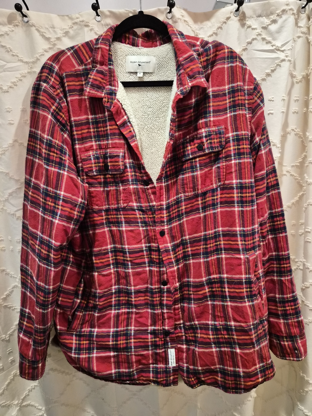 Modern Amusement Red Plaid Sherpa-Lined Jacket